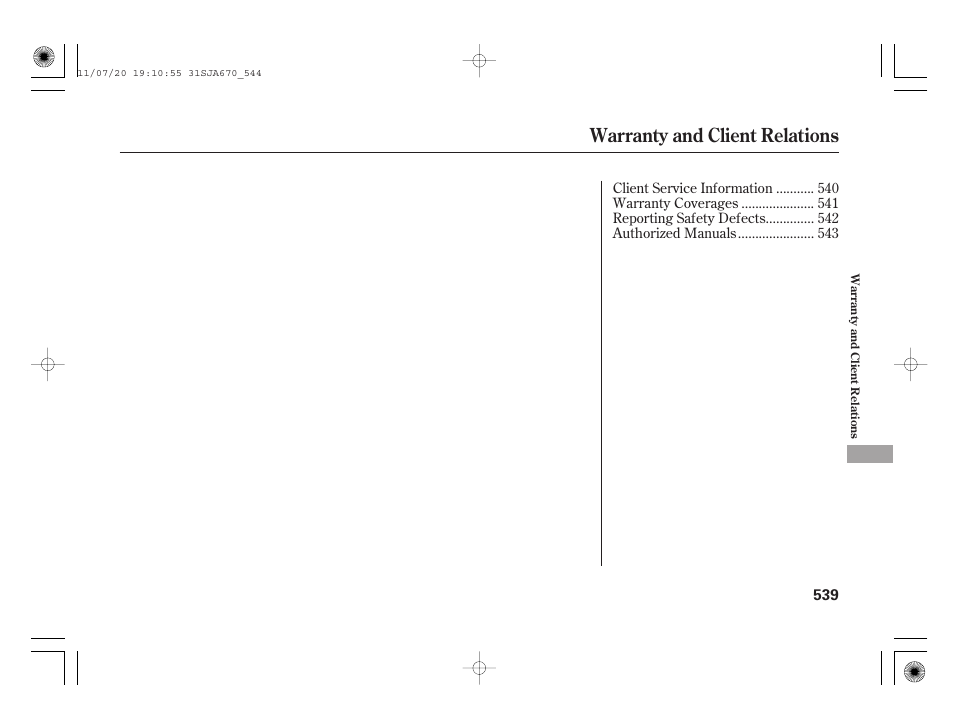 Warranty and client relations | Acura 2012 RL User Manual | Page 545 / 562