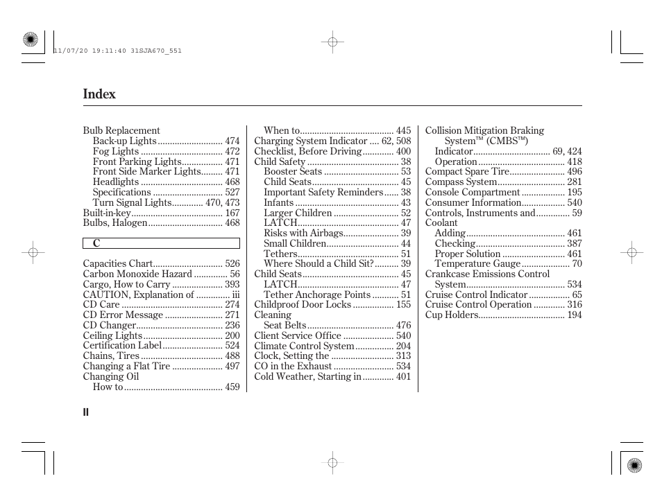 Index | Acura 2012 RL User Manual | Page 552 / 562