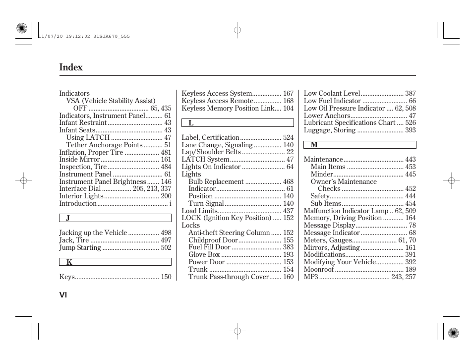 Index | Acura 2012 RL User Manual | Page 556 / 562