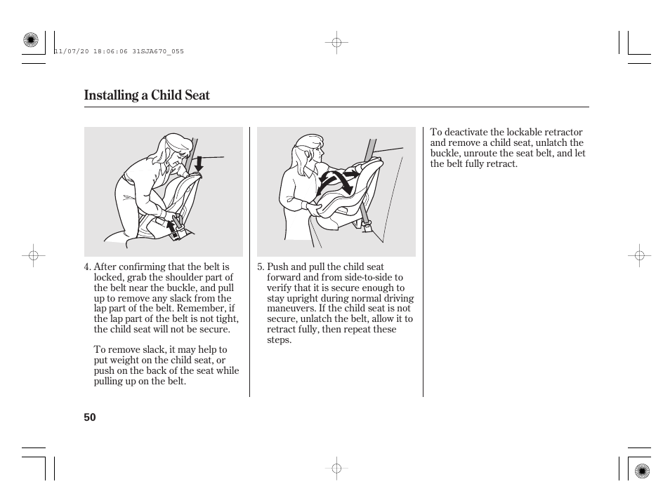 Installing a child seat | Acura 2012 RL User Manual | Page 56 / 562