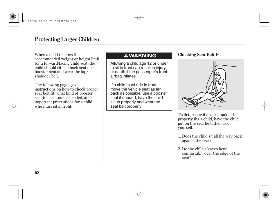 Protecting larger children | Acura 2012 RL User Manual | Page 58 / 562