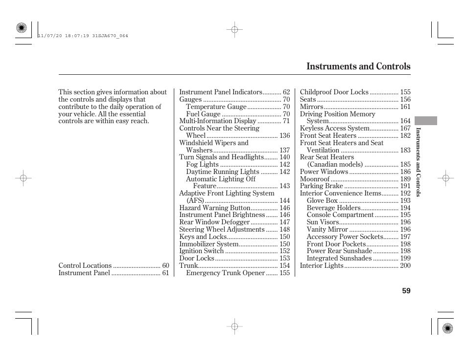 Instruments and controls | Acura 2012 RL User Manual | Page 65 / 562