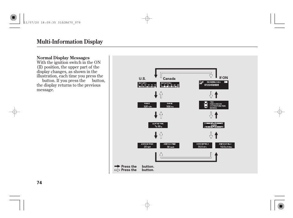 Multi-information display | Acura 2012 RL User Manual | Page 80 / 562