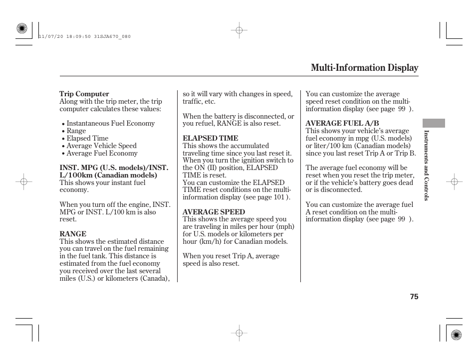 Multi-information display | Acura 2012 RL User Manual | Page 81 / 562