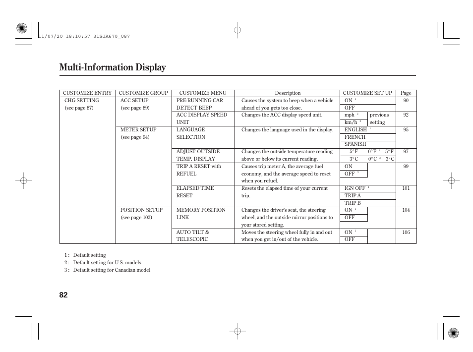 Multi-information display | Acura 2012 RL User Manual | Page 88 / 562