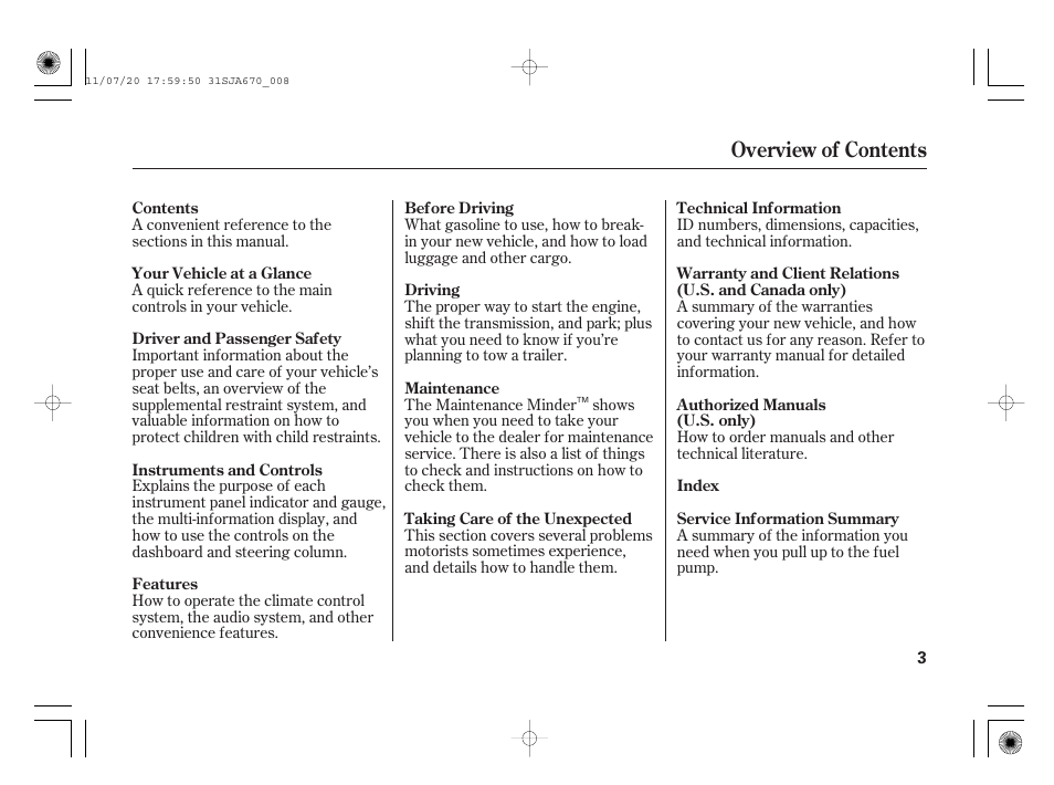 Overview of contents | Acura 2012 RL User Manual | Page 9 / 562
