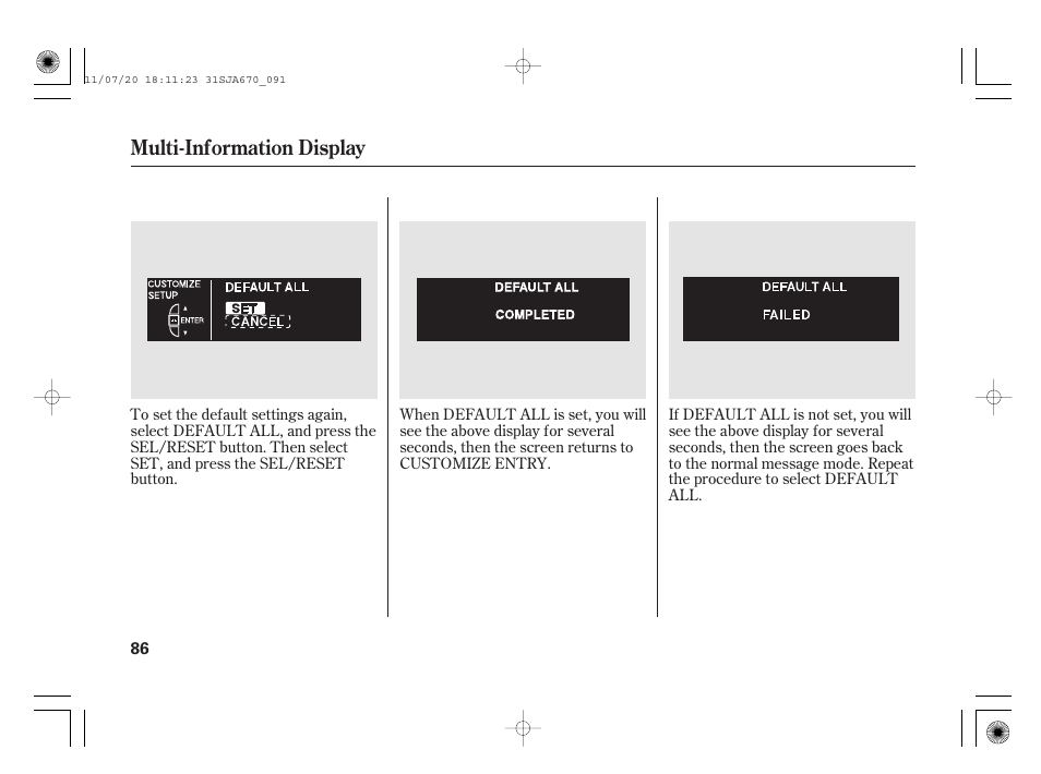 Multi-information display | Acura 2012 RL User Manual | Page 92 / 562