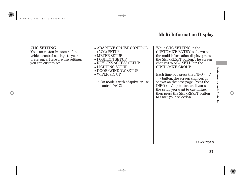 Multi-information display | Acura 2012 RL User Manual | Page 93 / 562