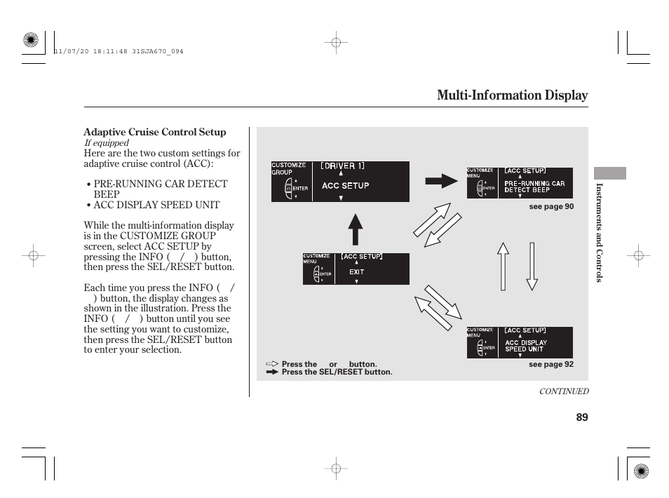 Multi-information display | Acura 2012 RL User Manual | Page 95 / 562