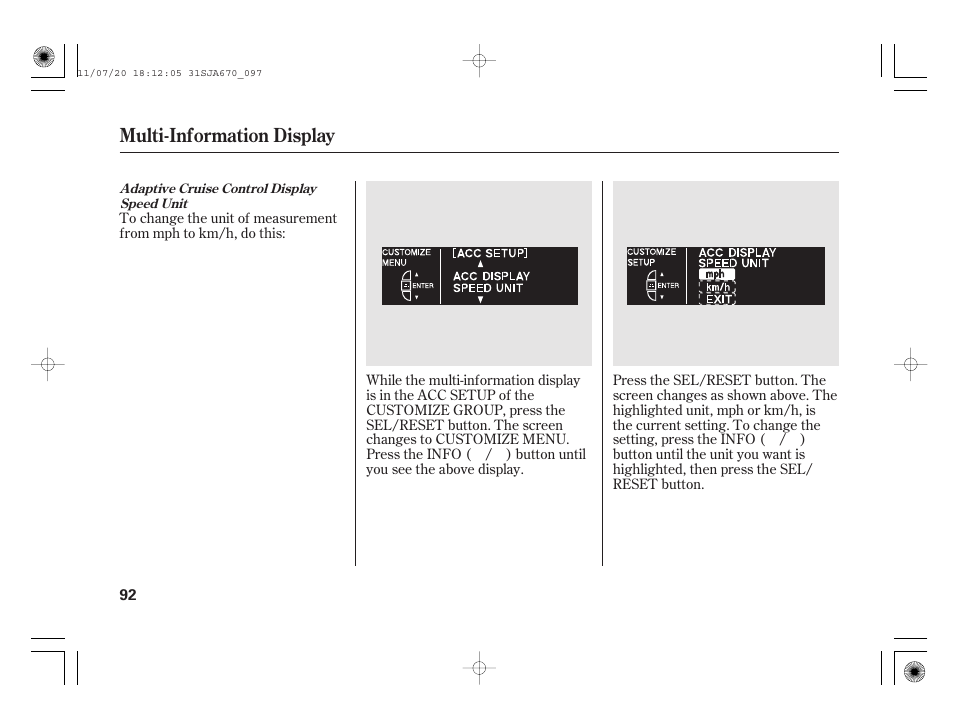 Multi-information display | Acura 2012 RL User Manual | Page 98 / 562