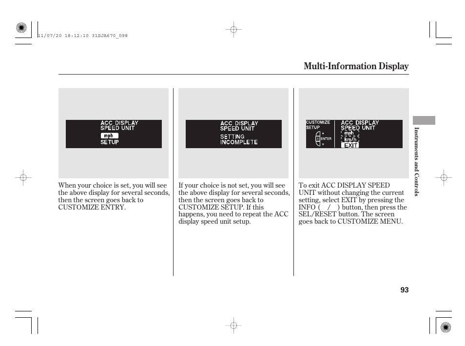 Multi-information display | Acura 2012 RL User Manual | Page 99 / 562