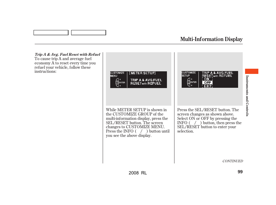Multi-information display | Acura 2008 RL User Manual | Page 102 / 500