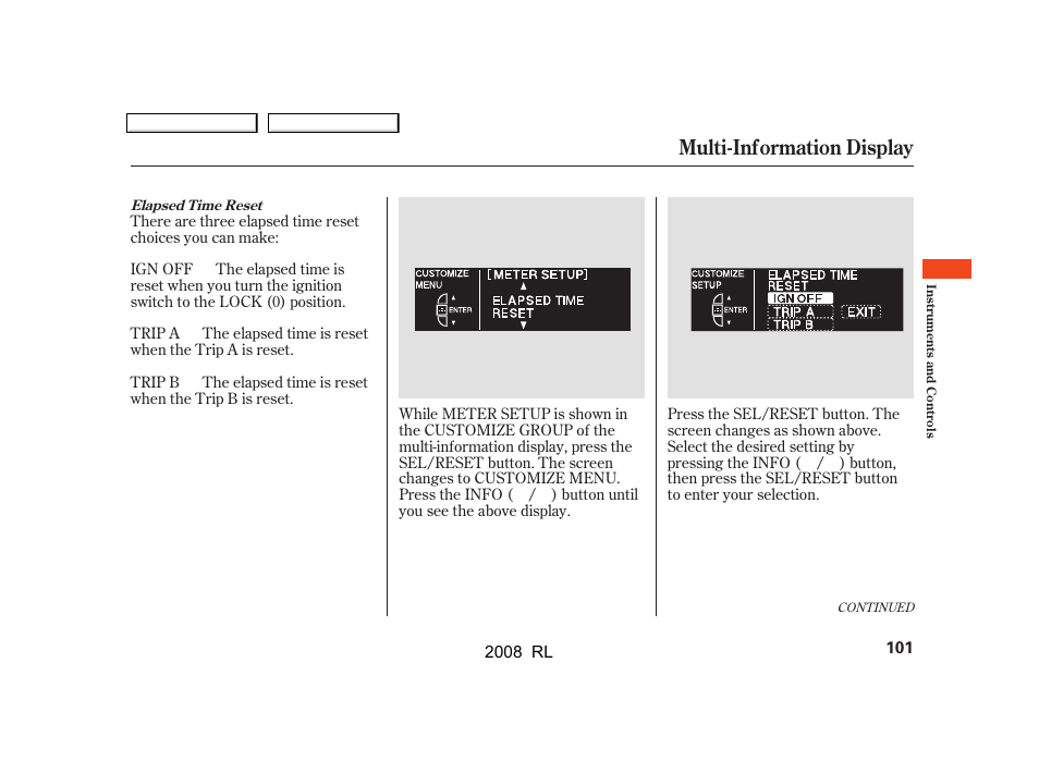Multi-information display | Acura 2008 RL User Manual | Page 104 / 500