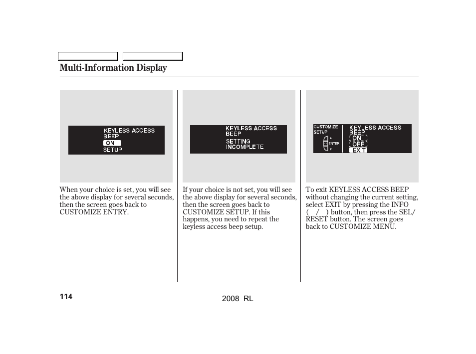 Multi-information display | Acura 2008 RL User Manual | Page 117 / 500