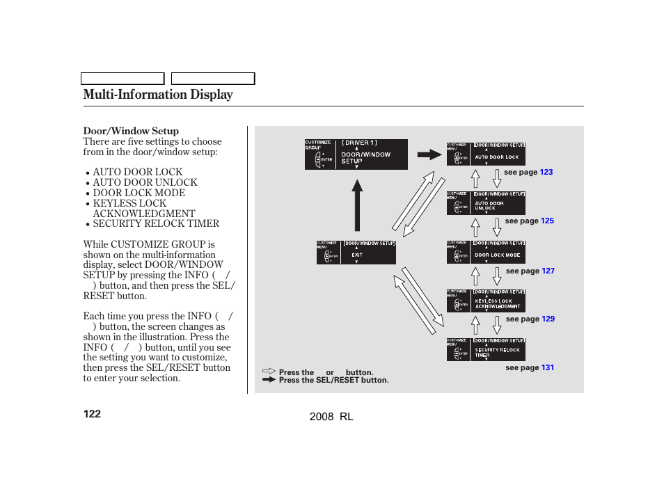 Multi-information display | Acura 2008 RL User Manual | Page 125 / 500