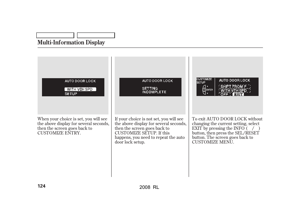 Multi-information display | Acura 2008 RL User Manual | Page 127 / 500