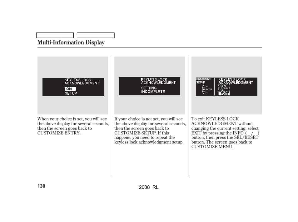 Multi-information display | Acura 2008 RL User Manual | Page 133 / 500