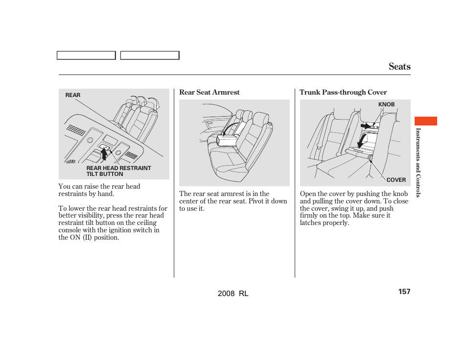 Seats | Acura 2008 RL User Manual | Page 160 / 500