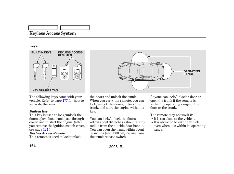 Keyless access system | Acura 2008 RL User Manual | Page 167 / 500