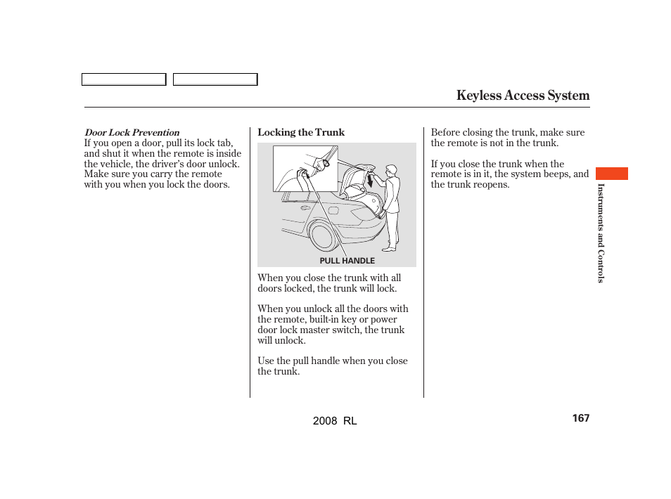 Keyless access system | Acura 2008 RL User Manual | Page 170 / 500
