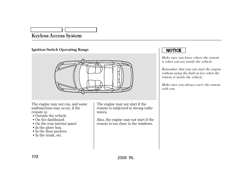 Keyless access system | Acura 2008 RL User Manual | Page 175 / 500