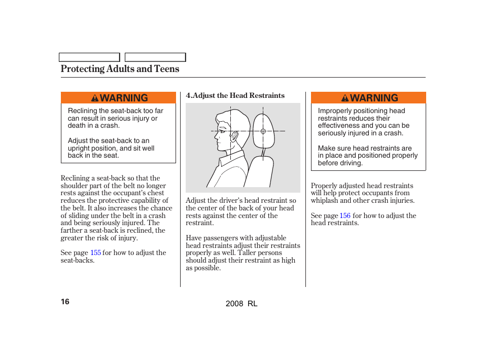 Protecting adults and teens | Acura 2008 RL User Manual | Page 19 / 500