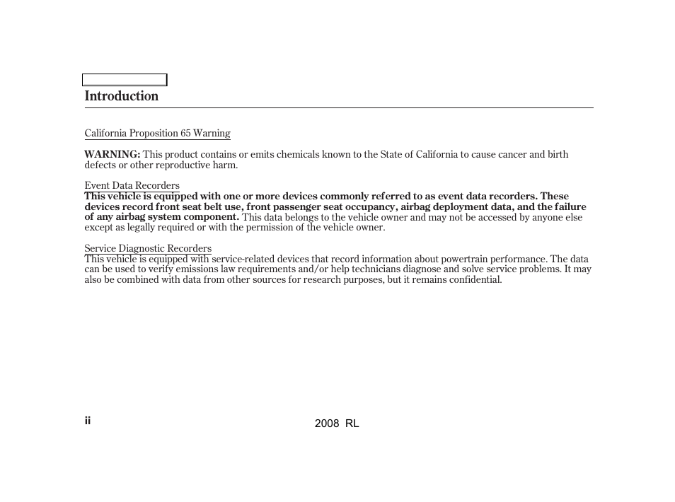 Introduction | Acura 2008 RL User Manual | Page 2 / 500