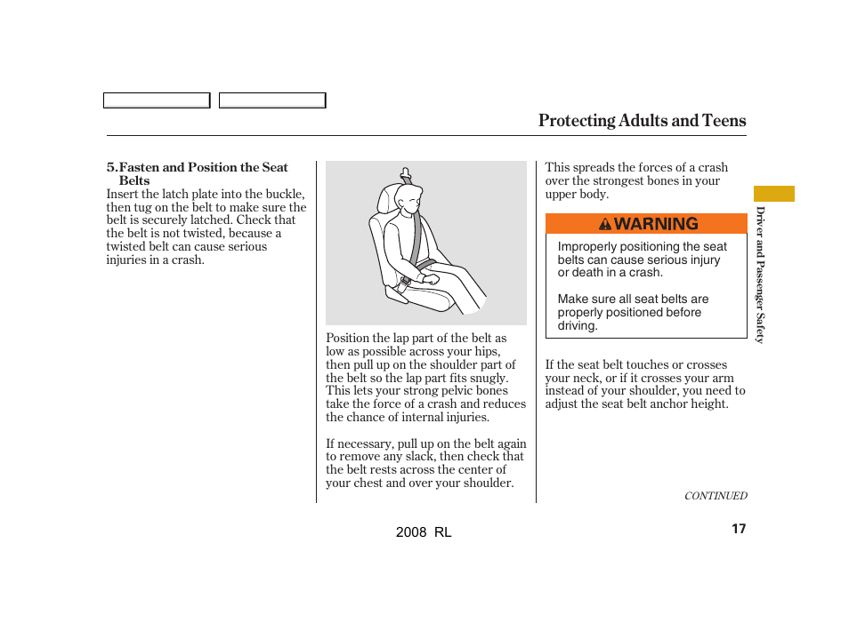 Protecting adults and teens | Acura 2008 RL User Manual | Page 20 / 500