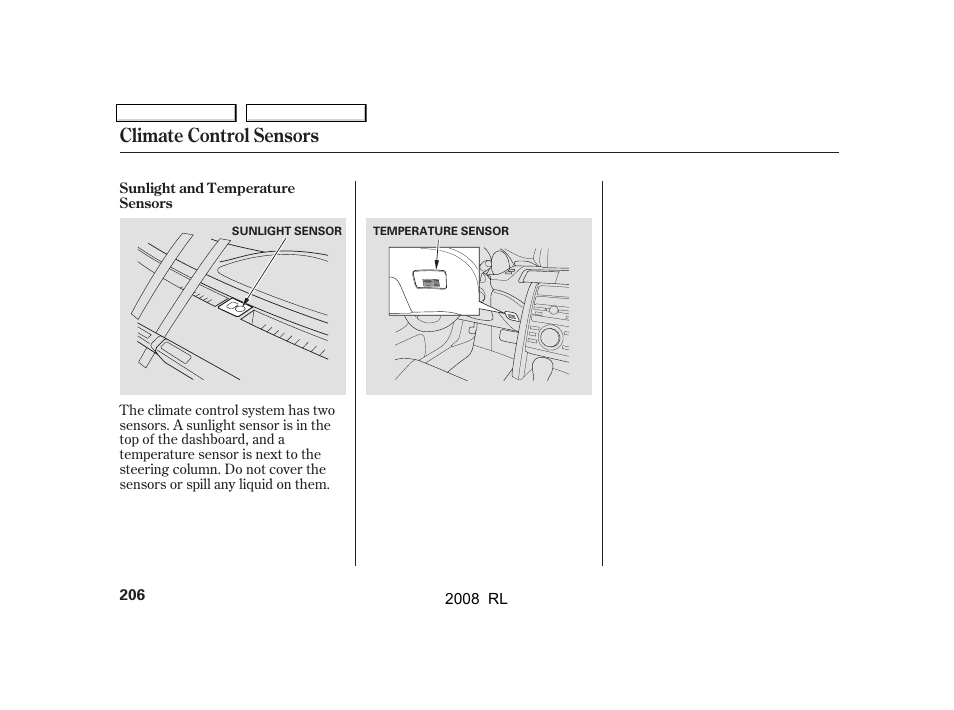Climate control sensors | Acura 2008 RL User Manual | Page 209 / 500