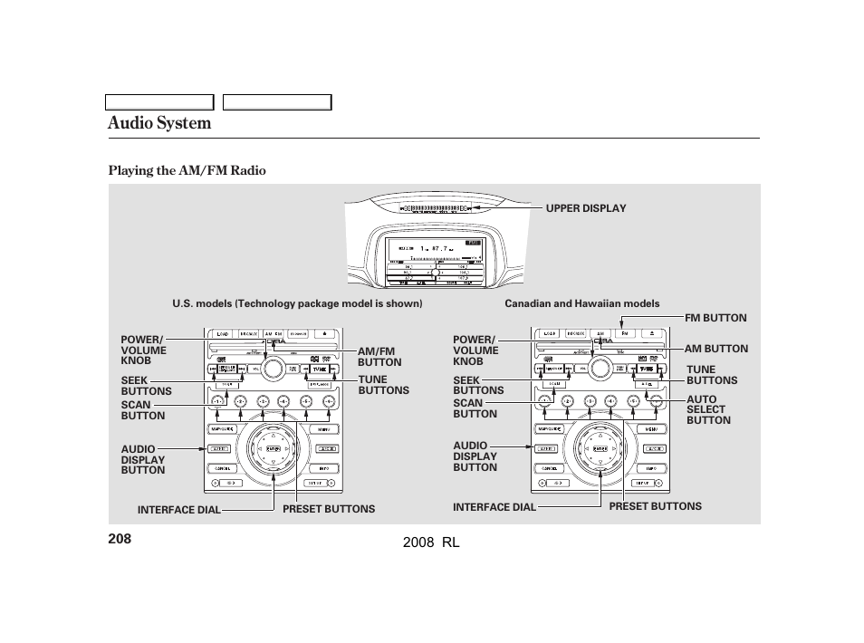 Audio system | Acura 2008 RL User Manual | Page 211 / 500