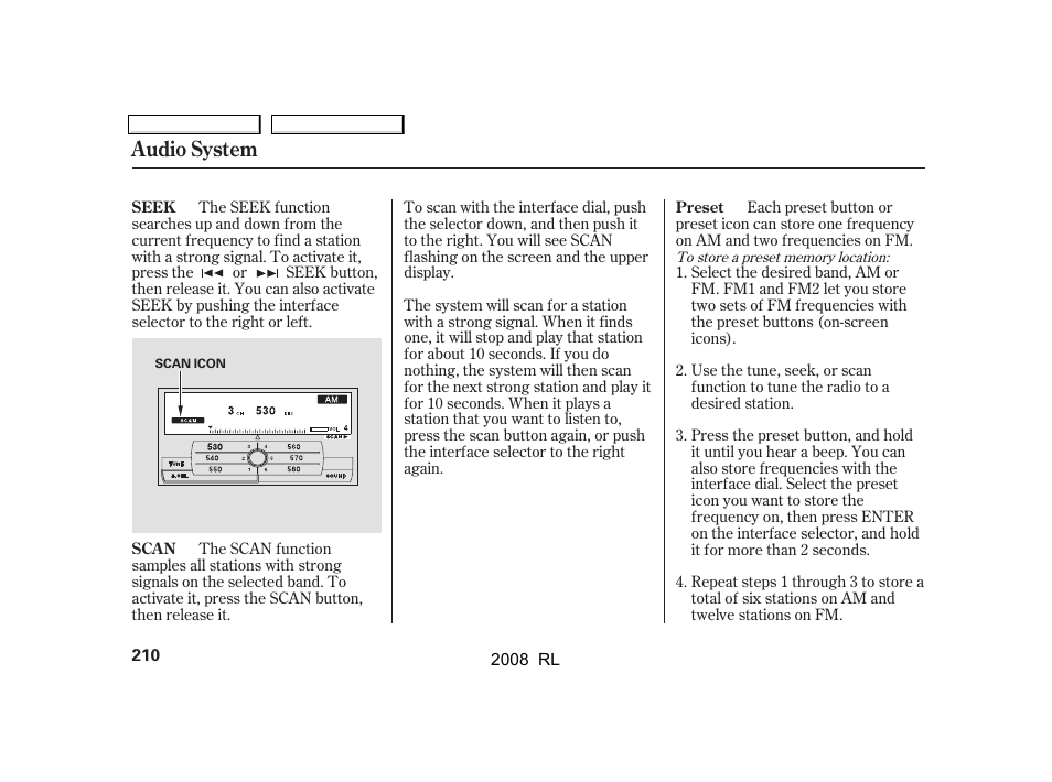 Audio system | Acura 2008 RL User Manual | Page 213 / 500