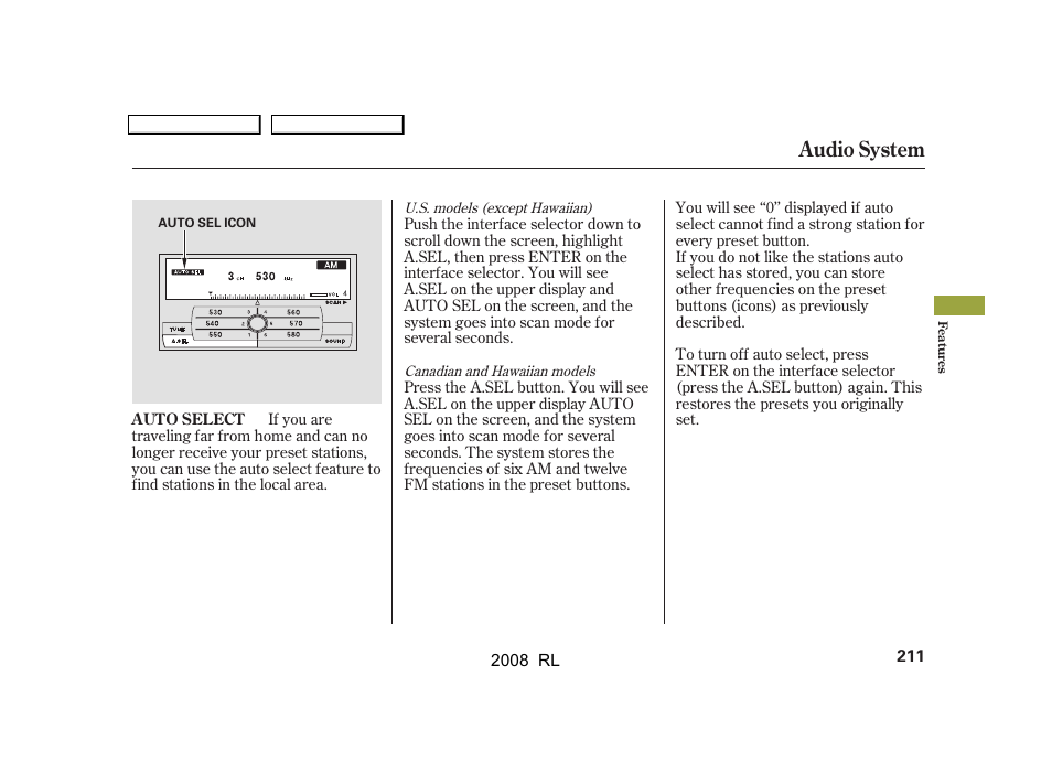 Audio system | Acura 2008 RL User Manual | Page 214 / 500