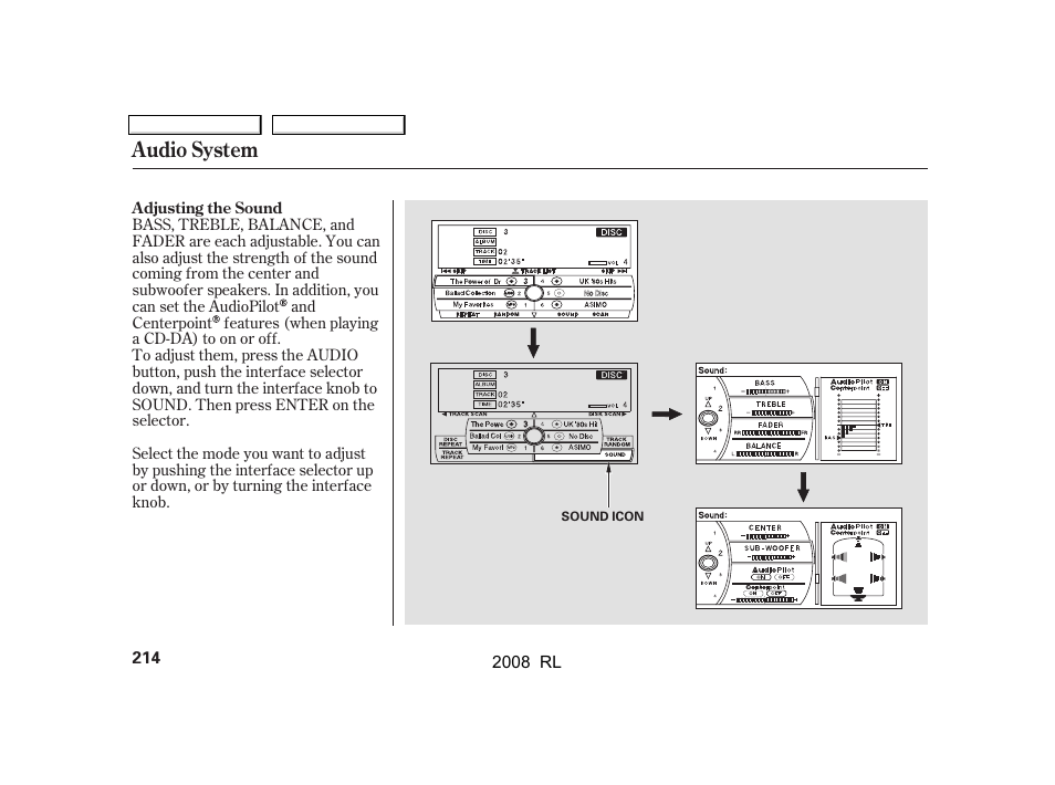 Audio system | Acura 2008 RL User Manual | Page 217 / 500