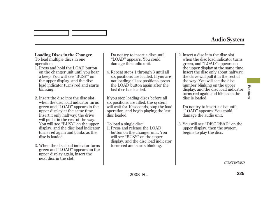 Audio system | Acura 2008 RL User Manual | Page 228 / 500