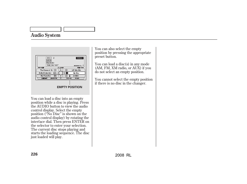 Audio system | Acura 2008 RL User Manual | Page 229 / 500