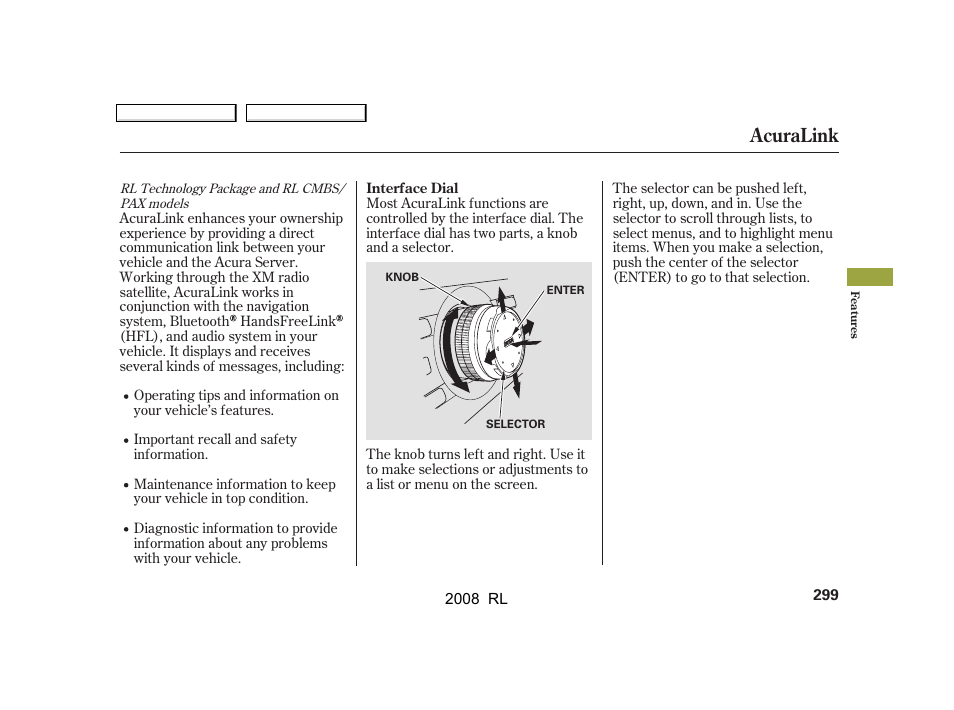 Acuralink | Acura 2008 RL User Manual | Page 302 / 500