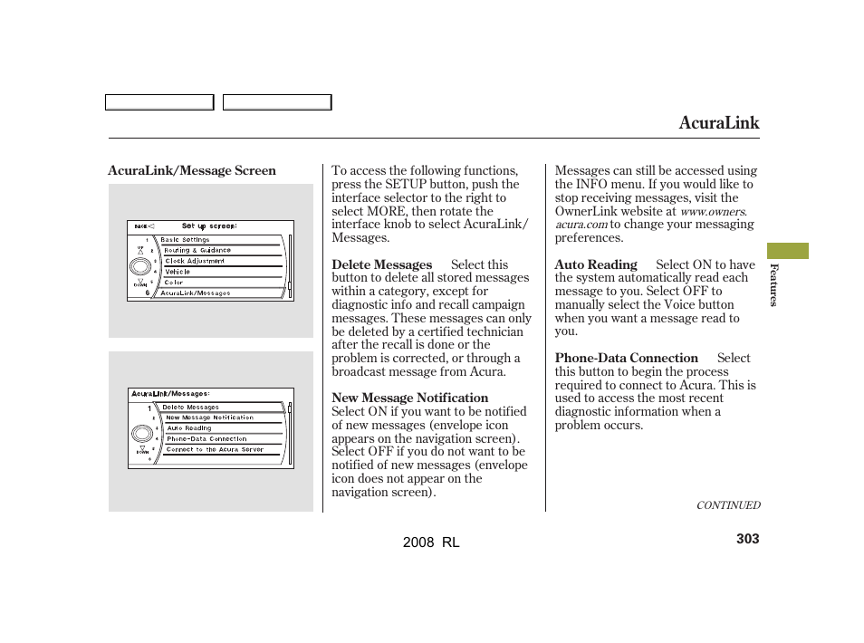 Acuralink | Acura 2008 RL User Manual | Page 306 / 500