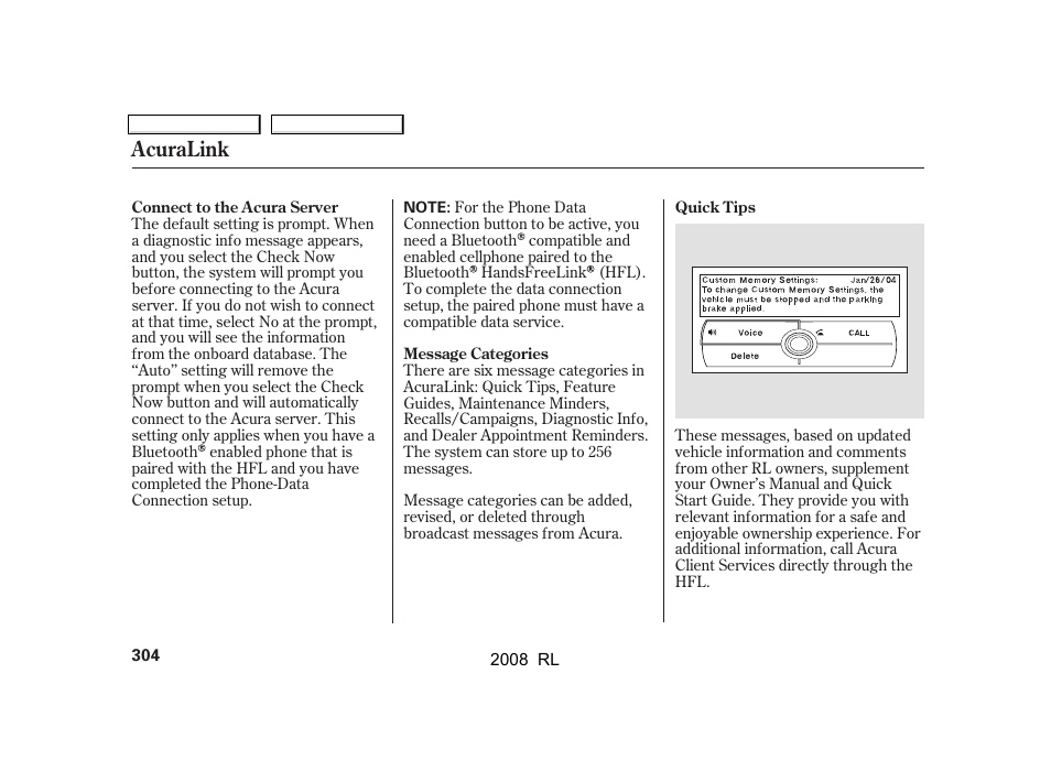 Acuralink | Acura 2008 RL User Manual | Page 307 / 500