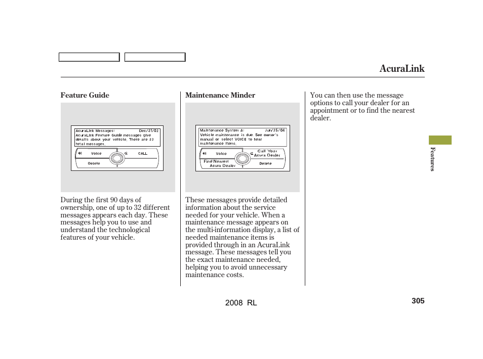 Acuralink | Acura 2008 RL User Manual | Page 308 / 500