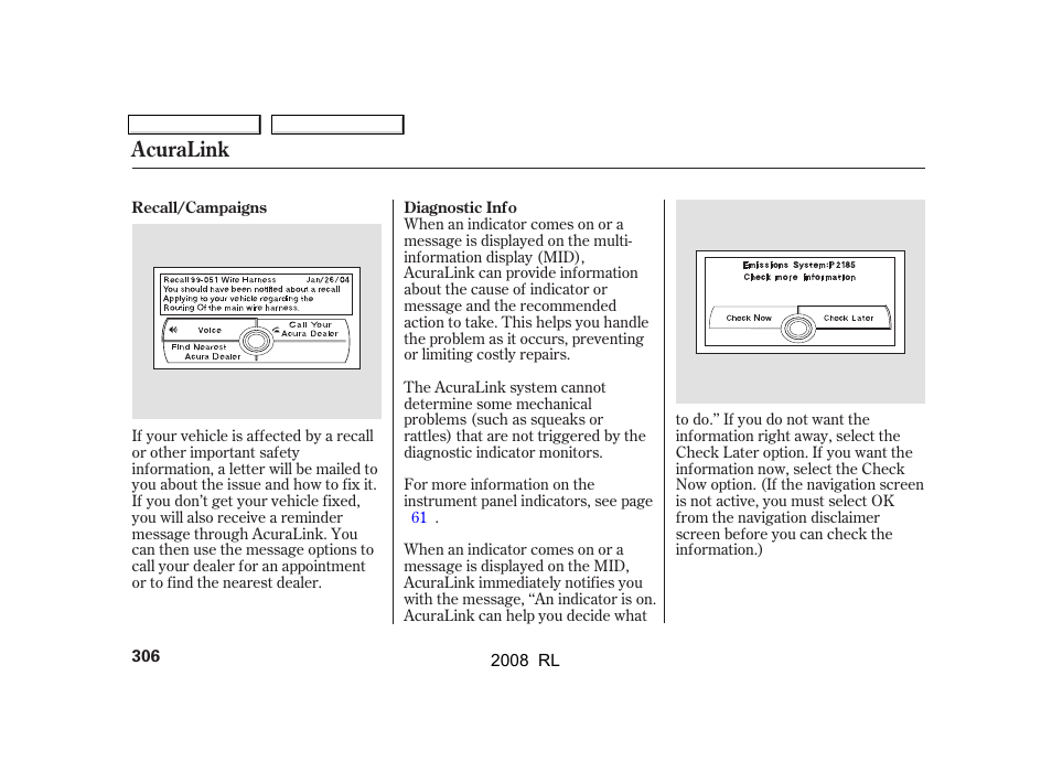 Acuralink | Acura 2008 RL User Manual | Page 309 / 500