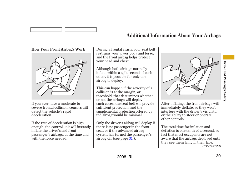 Additional information about your airbags | Acura 2008 RL User Manual | Page 32 / 500