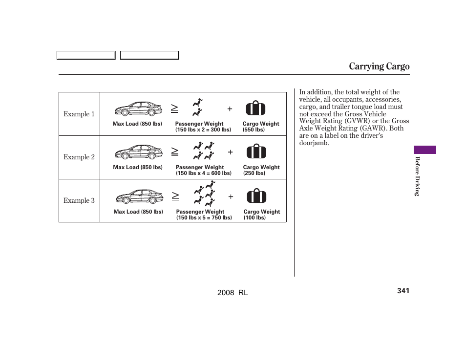Carrying cargo | Acura 2008 RL User Manual | Page 344 / 500