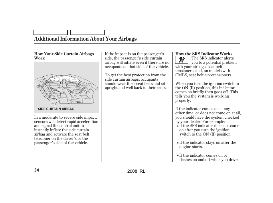 Additional information about your airbags | Acura 2008 RL User Manual | Page 37 / 500