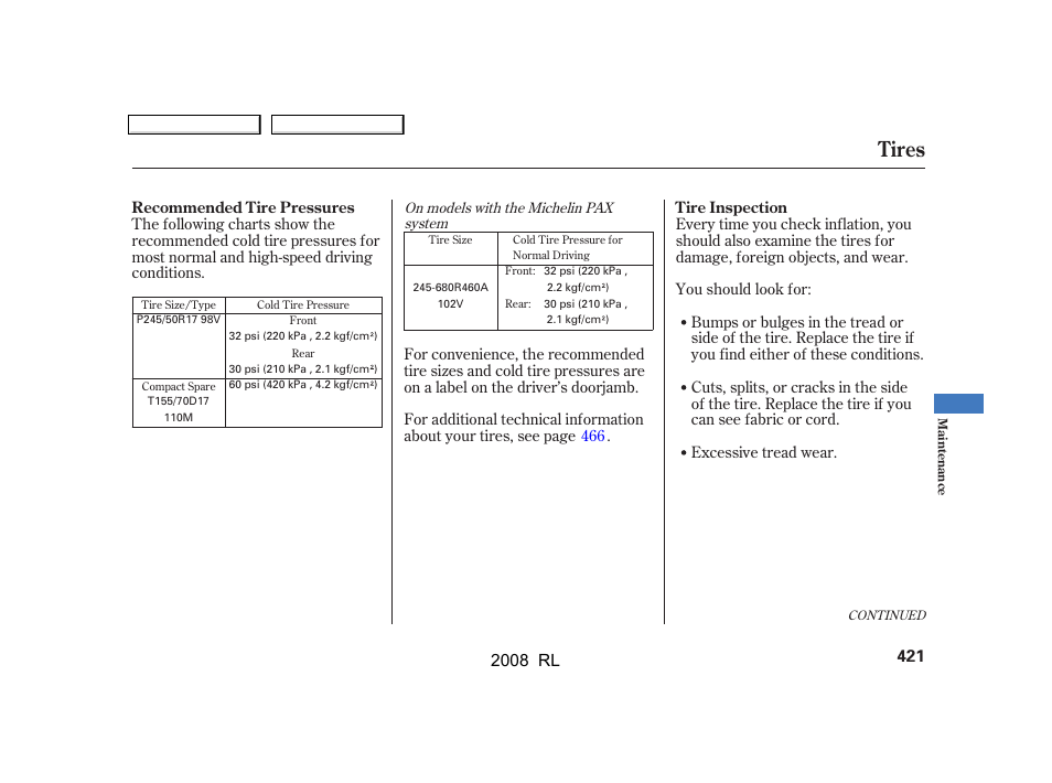 Tires | Acura 2008 RL User Manual | Page 424 / 500