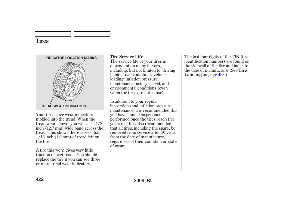 Tires | Acura 2008 RL User Manual | Page 425 / 500