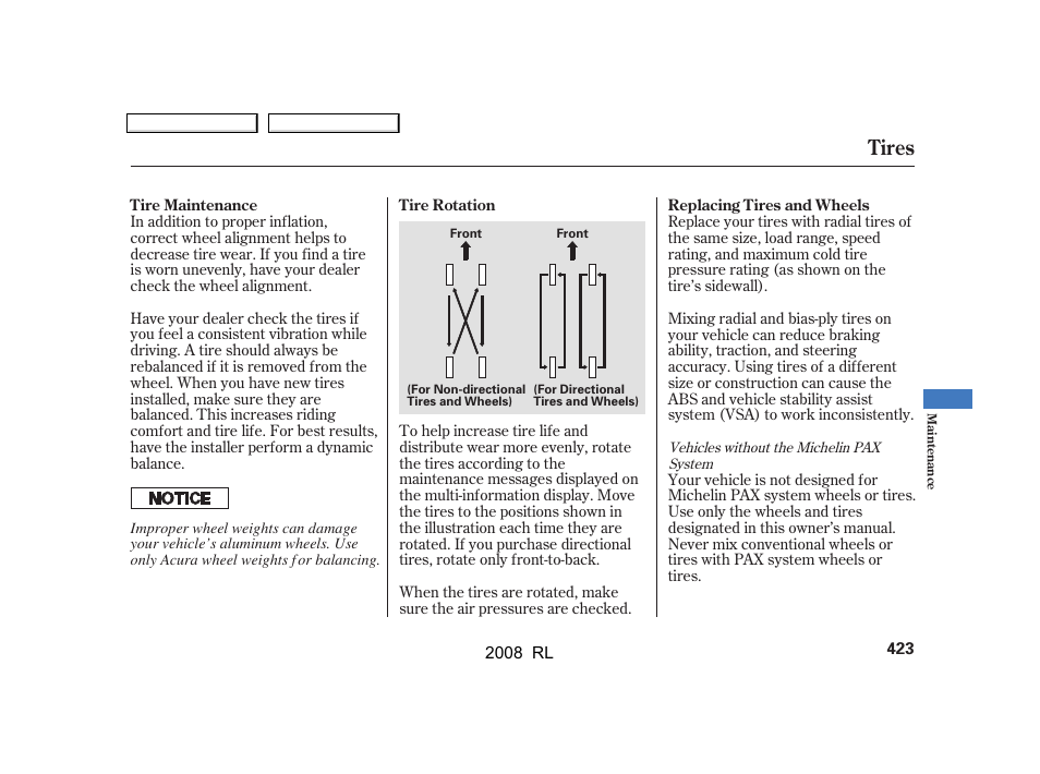 Tires | Acura 2008 RL User Manual | Page 426 / 500