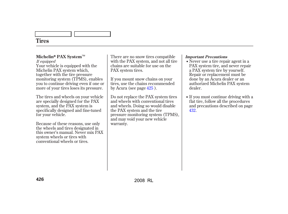 Tires | Acura 2008 RL User Manual | Page 429 / 500