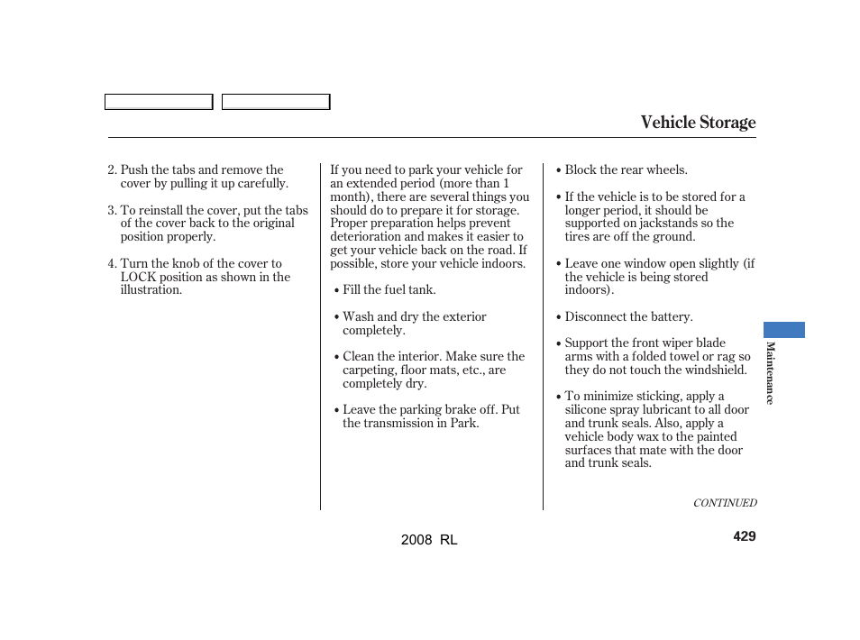 Vehicle storage | Acura 2008 RL User Manual | Page 432 / 500