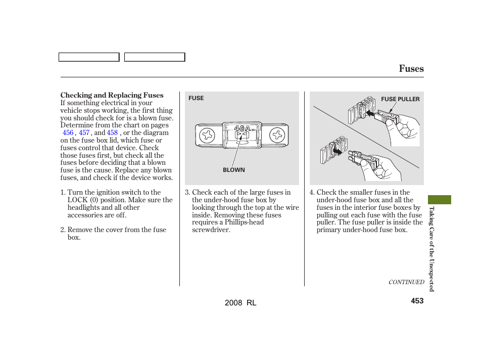 Fuses | Acura 2008 RL User Manual | Page 456 / 500