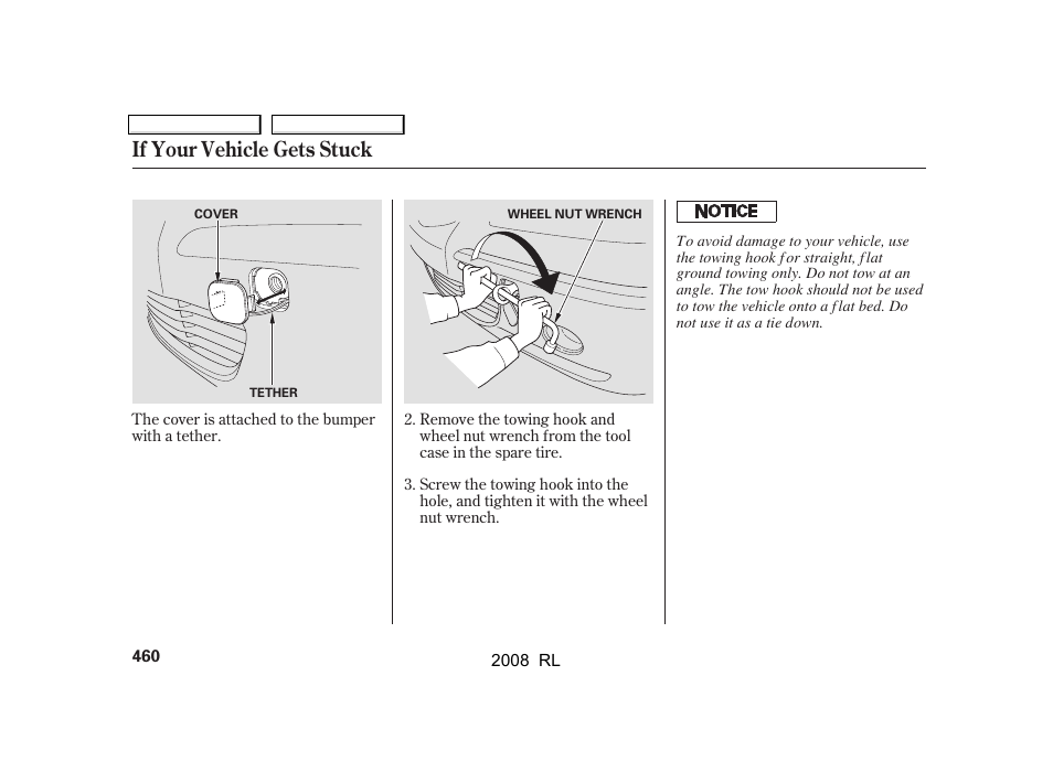 If your vehicle gets stuck | Acura 2008 RL User Manual | Page 463 / 500